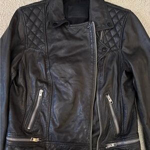 All Saints Quilted Black Leather Jacket